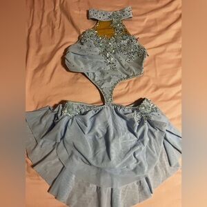 Elegant Light Blue Dance Costume with Embellishments Custom solo